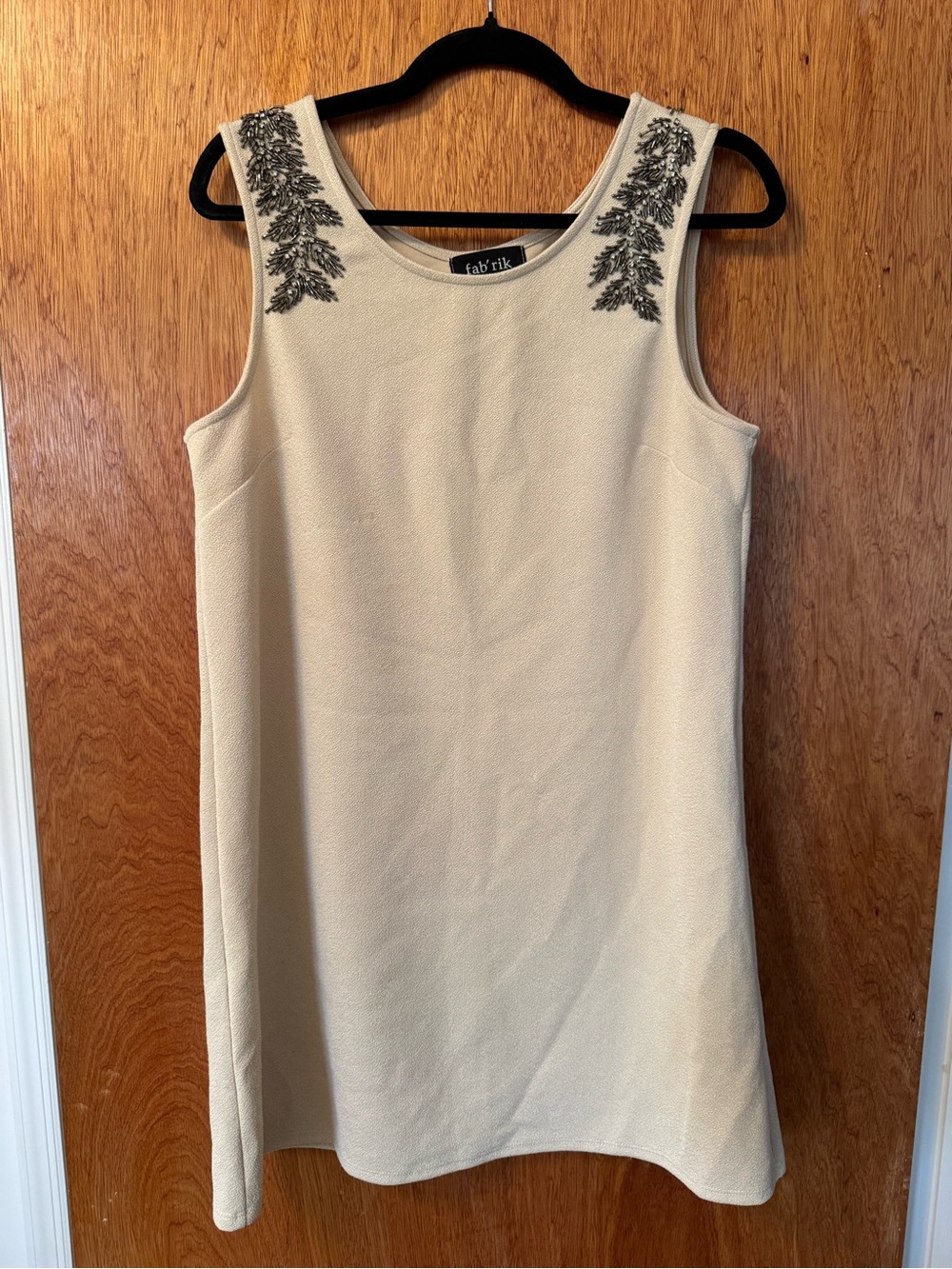 fab'rik Cream Sleeveless Shift Dress with Black Bead Embellishment